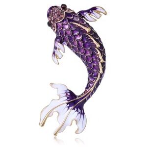 Purple Fish Gold Luck Crystal Brooch
